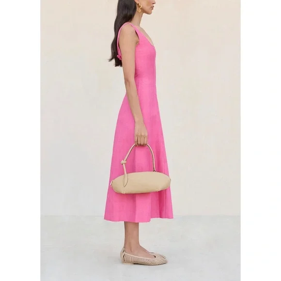 NWT Cult Gaia Midi Pink Linen-Blend Leigh Open-Back Dress - Picture 4 of 9